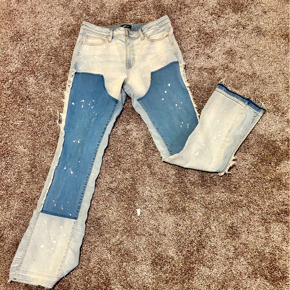Paint splattered carpenter flared jeans